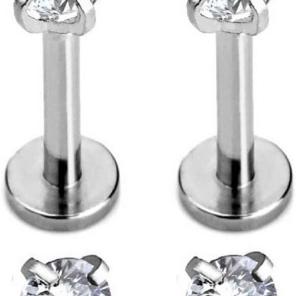 Set of 3 Pairs Tiny CZ Labret and Cartilage Piercing Studs in Surgical Steel, 2m - Picture 2 of 5